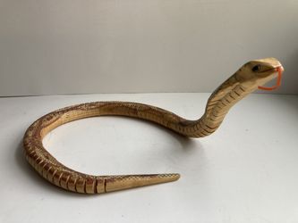 VTG 24” BIG Articulating COBRA Handmade Wood Rattler Noise Snake Toy FOKE ART scare birds