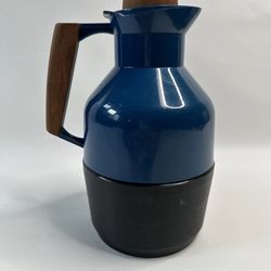 Mid Century Blue Teakwood Retro Swedish Thermos Pitcher Carafe  G. Rosendahl