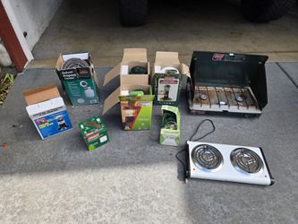 Coleman, Texsport, and Century Camping Gear Bundle - Stoves, Lanterns, Heater
