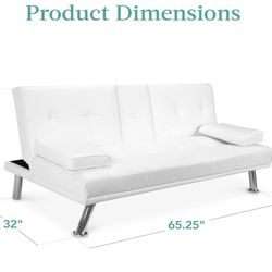 Best Choice Products White Faux Leather Upholstered Modern Convertible Futon, Adjustable Folding Sofa Bed, Guest Bed w/Removable Armrests