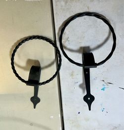 Pair of Wrought Iron Twisted Towel Rings medieval western