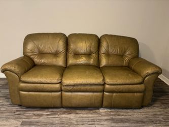 Three-Seat Dual Reclining Leather Sofa – Olive / Sage Green