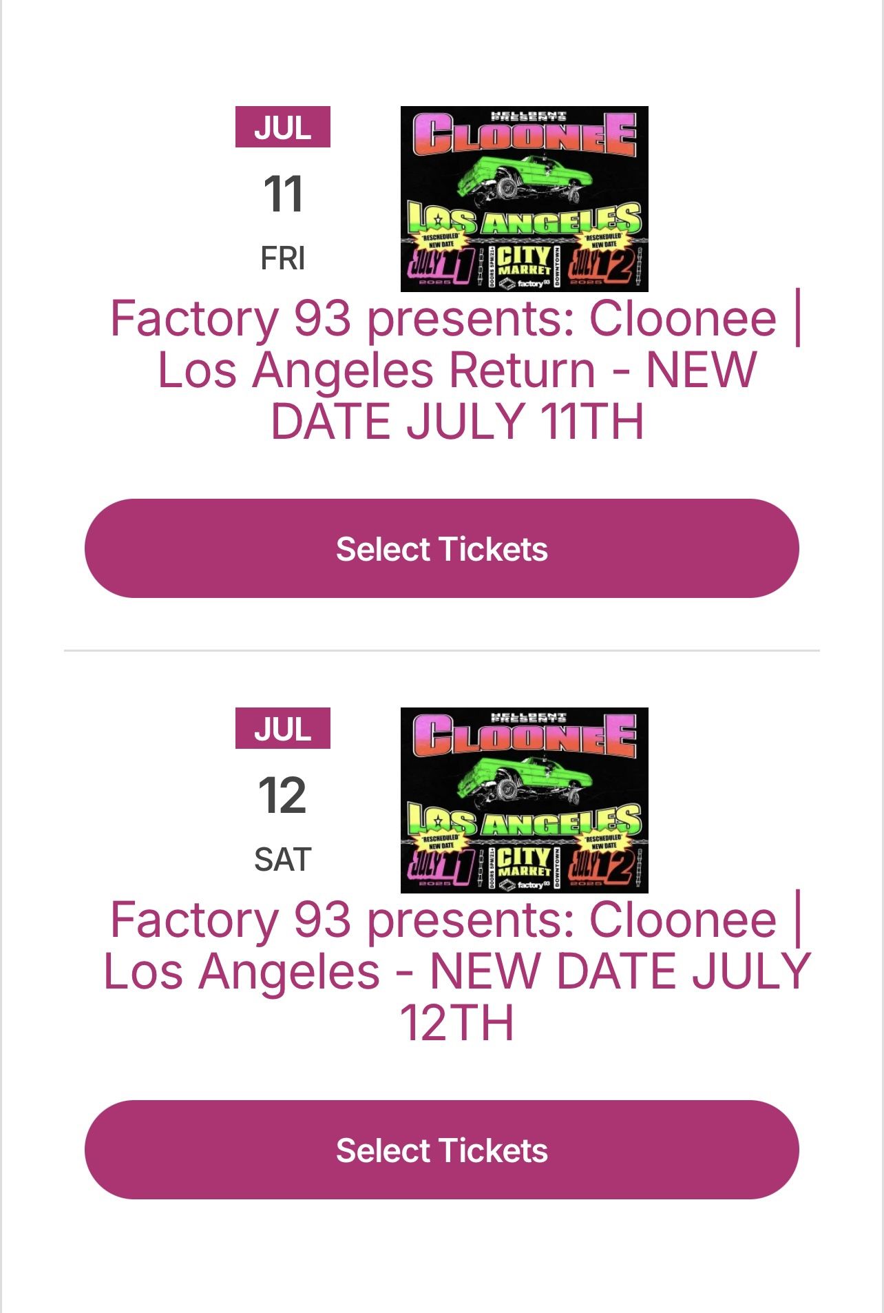 Cloonee LA Show - Ticket Swap