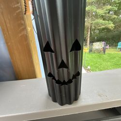 New Metal Black Pumpkin Lantern Container 11” H 5” W