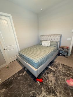 Gray Upholstered Tufted Bed Frame