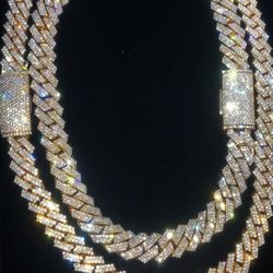 Chain And Bracelet Full Ice Out Cuban Link Set 14k Gold Plated Doesn't Loses Color 