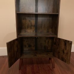 Bookcase, 2-Tier Retro Bookshelf with Doors