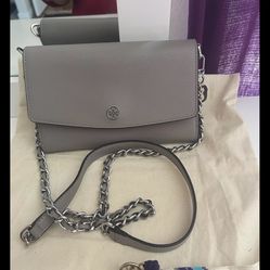 Tory Burch Women's Robinson Chain Wallet Crossbody Bag Gray Chain/leather Strap
