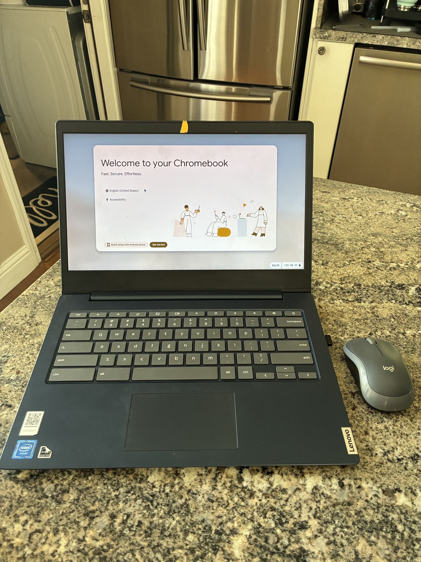 Lenovo Ideapad 3 Chromebook laptop with mouse
