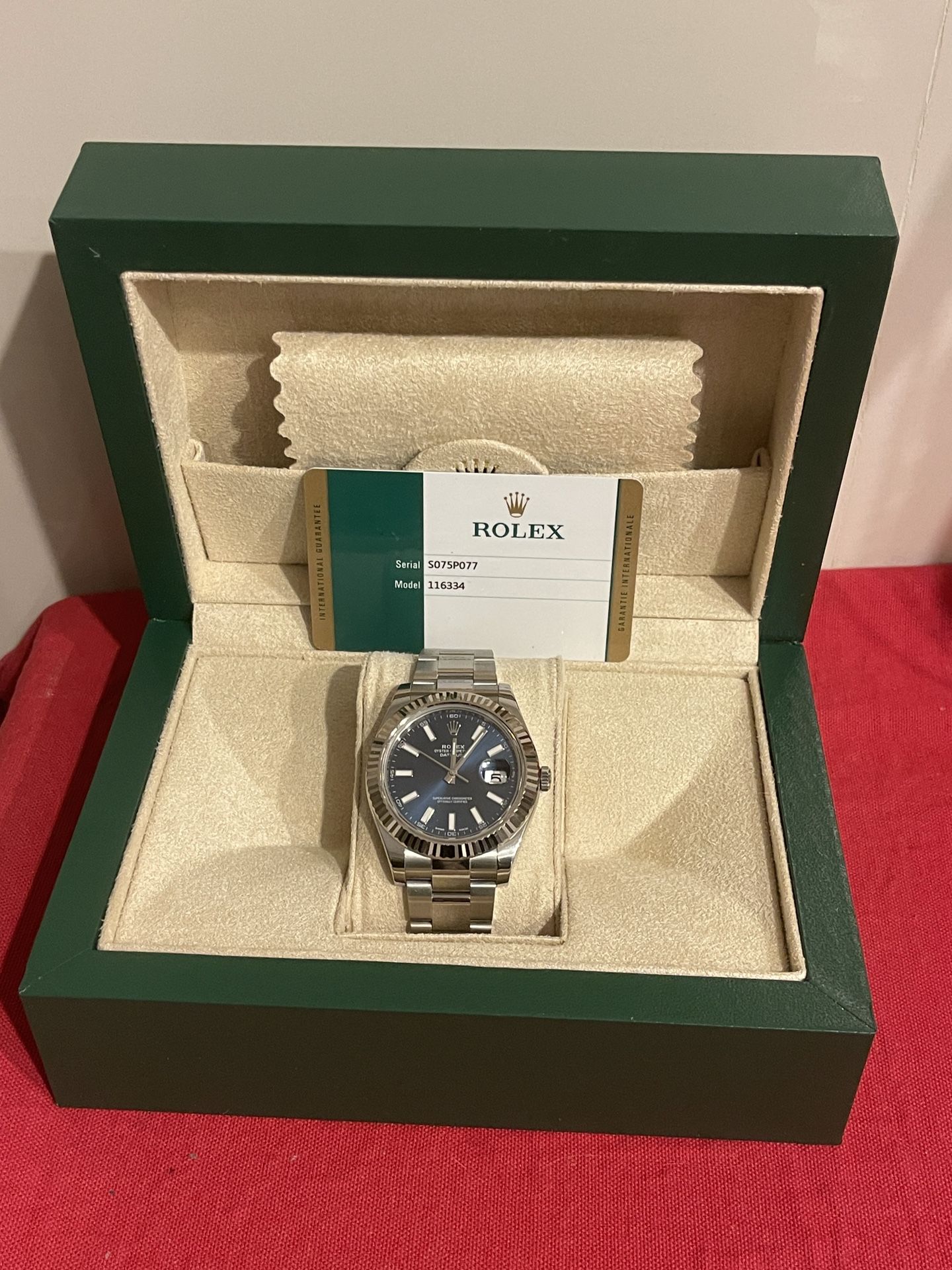 Rolex Datejust 18k Gold Bezel 41mm Blue Index Dial Oyster Bracelet 126334 Box & Card 2016