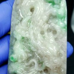 Burmese icy type A jadeite jade pendant lucky sky Dragon. Certified.