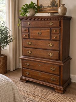 Tall Antique-Style Wood Chest of Drawers 41”W x 19”D x 57”H