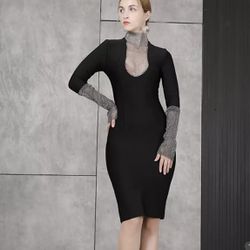Beautiful Black Bandage Dress With Diamonds Fishnet !Size S, New! No Tags