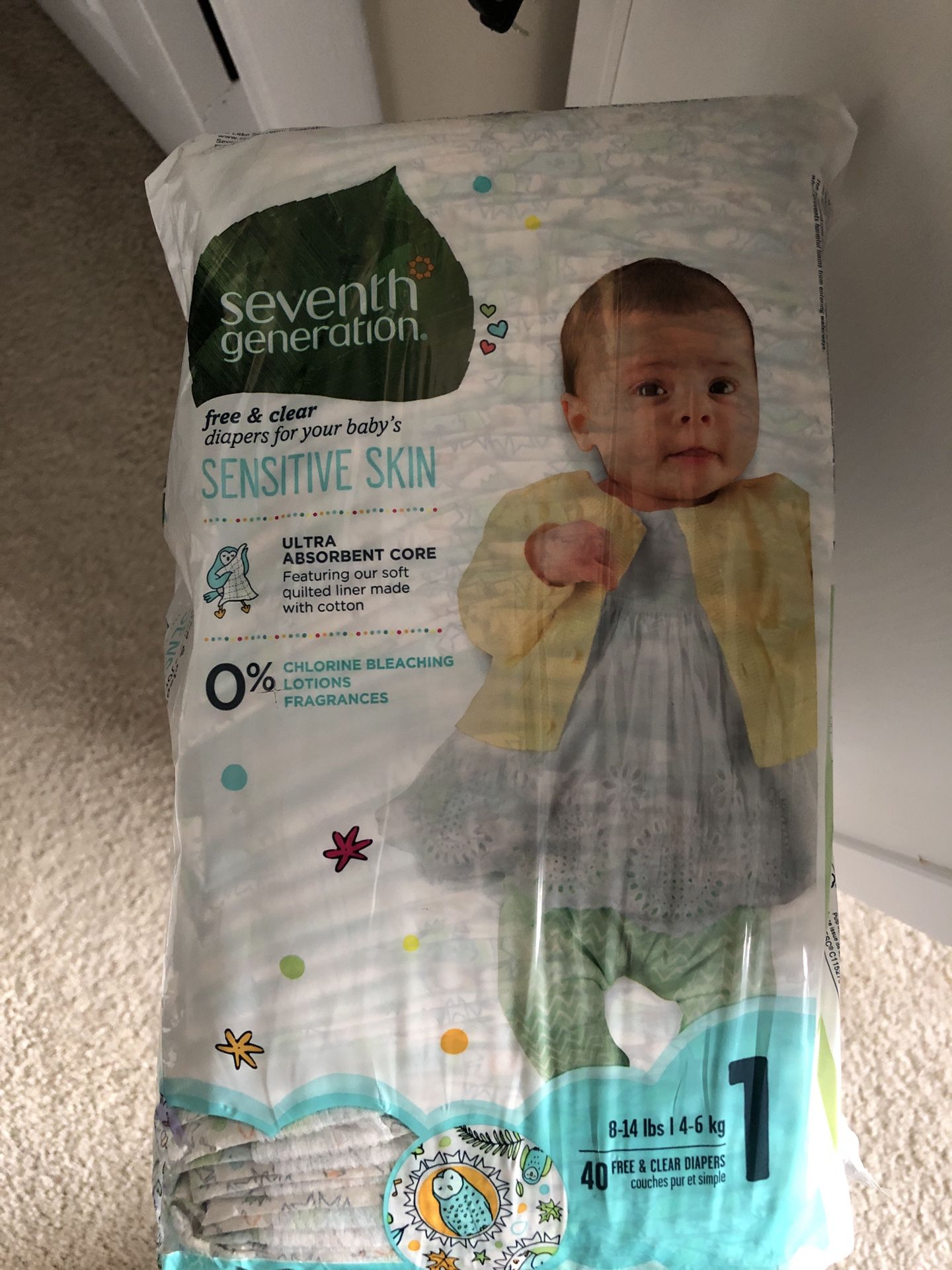 (3) Seventh Generation Free &Clear Size (1) Diapers