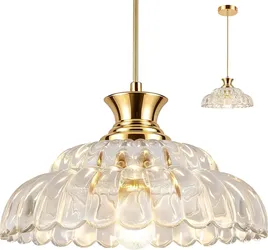 BRAND NEW Aunalog Brass Clear Glass Pendant Light Fixture for Kitchen Island
Mid-century modern style, 11.81 in shade diameter, adjustable height, per