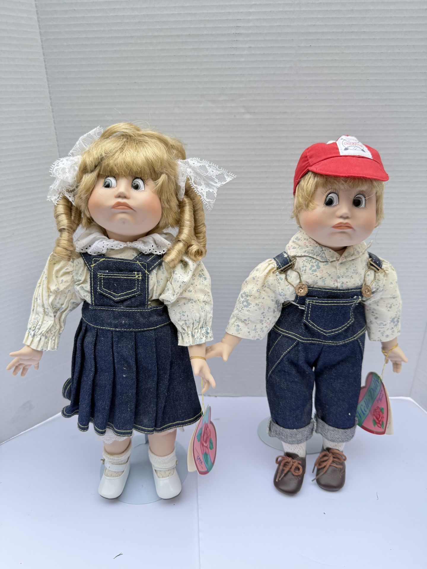 Vintage 1988 Hello Dolly Collectible Jason & Jamie Porcelain Dolls 15"