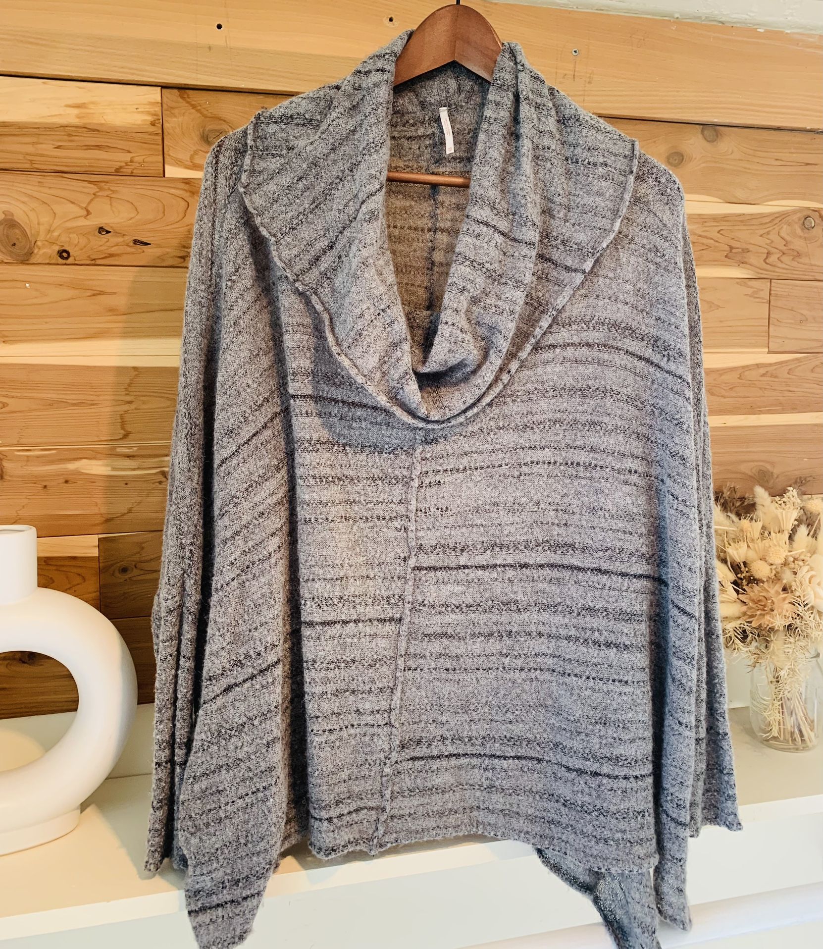 Grey Cozy Free People Sweater Poncho