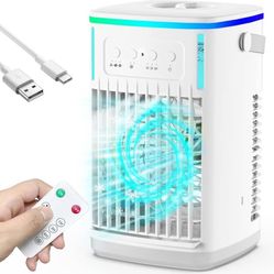 BRAND NEW 4 in 1 Portable AC with Remote,1500ml Water Tank, 3 Wind Speeds, 6H Timer, 2 Cool Mist, 7 Lights