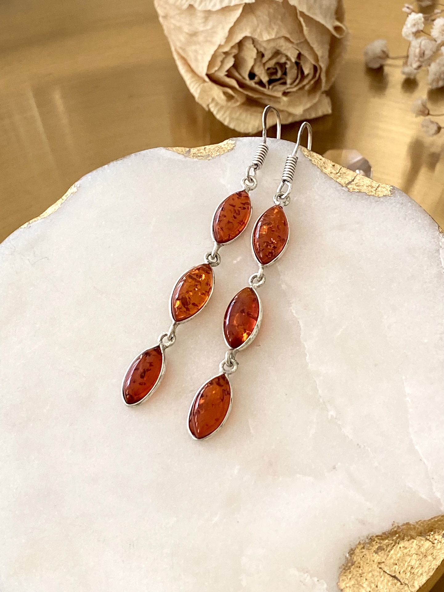 Baltic Amber 925 Sterling Silver Overlay Handcrafted Earrings