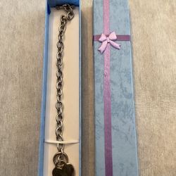VINTAGE 925 LINK BRACELET WITH HEART CHARM 