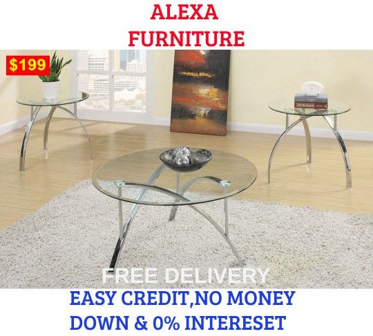 BRAND NEW 3PC COFFE TABLE SET INCLUDES COFFE TABLE, SOFA TABLE, AND END TABLE Item #PDX013098