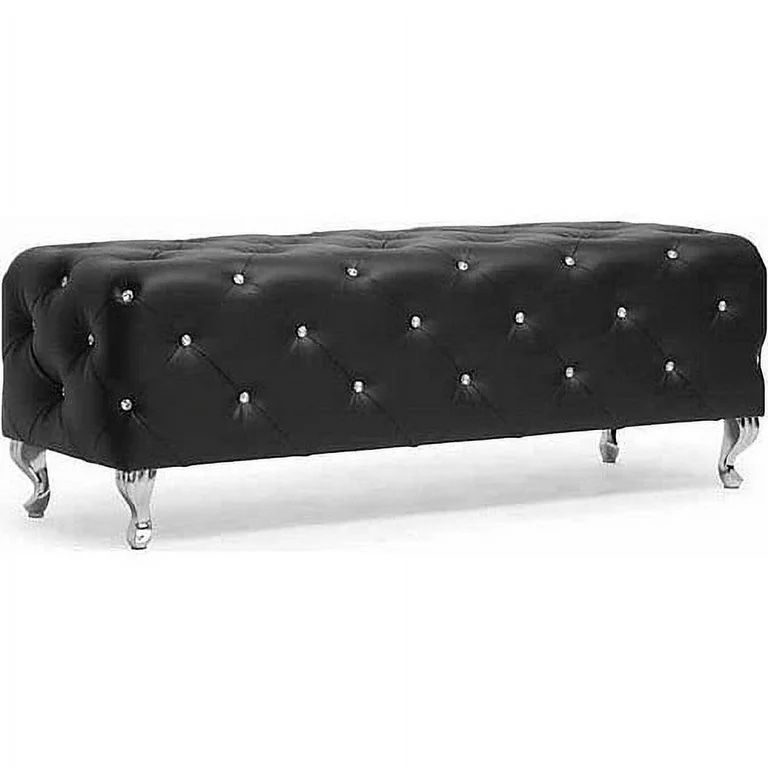 Stella Crystal Tufted Black Modern Bench