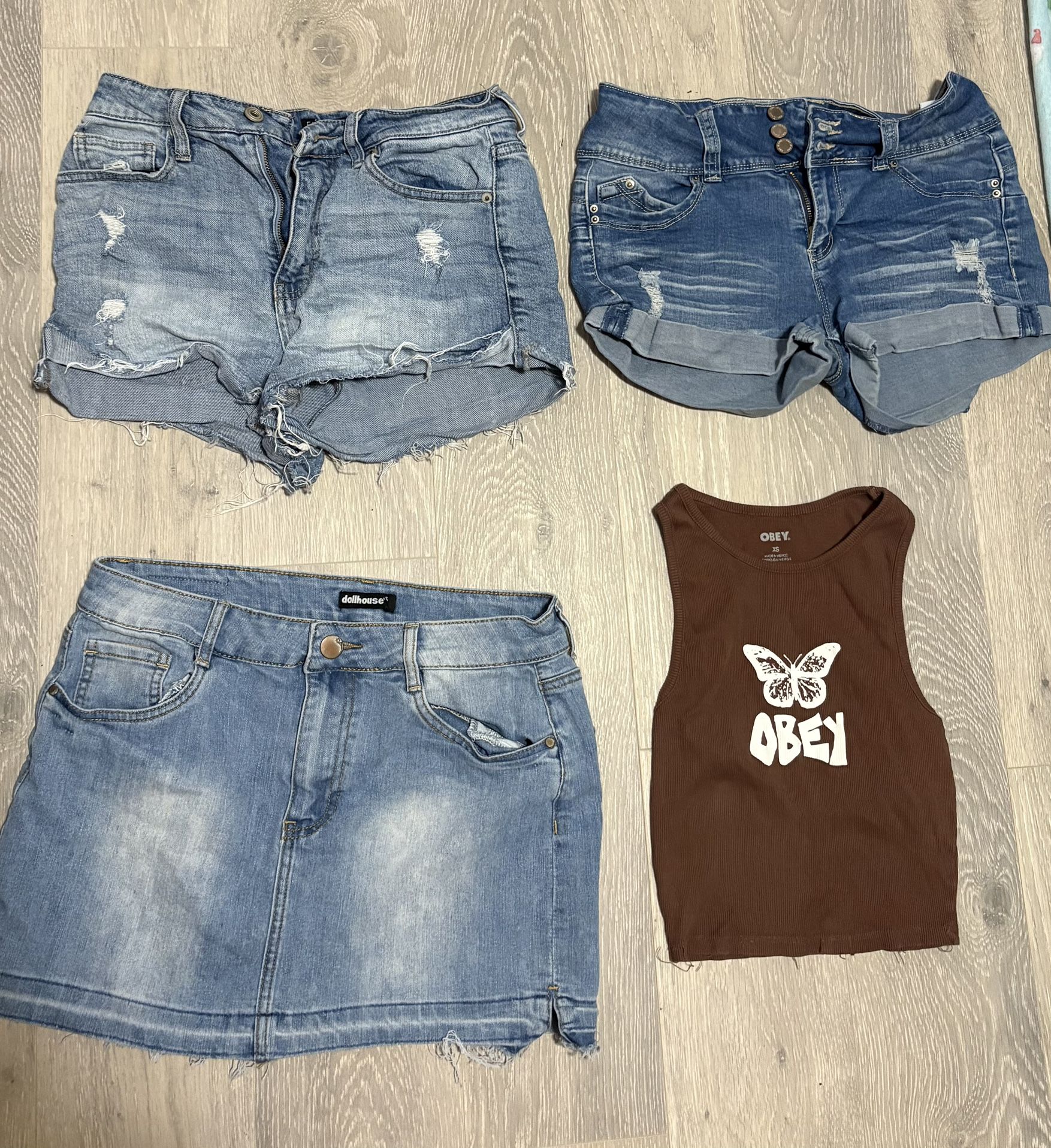 summer jean shorts, skirt, crop top