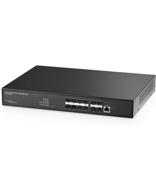 12 Port 10 Gigabit SFP Managed Switch, Support 1G & 10G SFP+ Module, 240Gbps Bandwidth, L3 Web/CLI Managed, Metal Fiber Network Switch