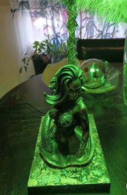 Silver Seductive Mermaid Tabletop Lamp W/Black Bell shaped lamp shade