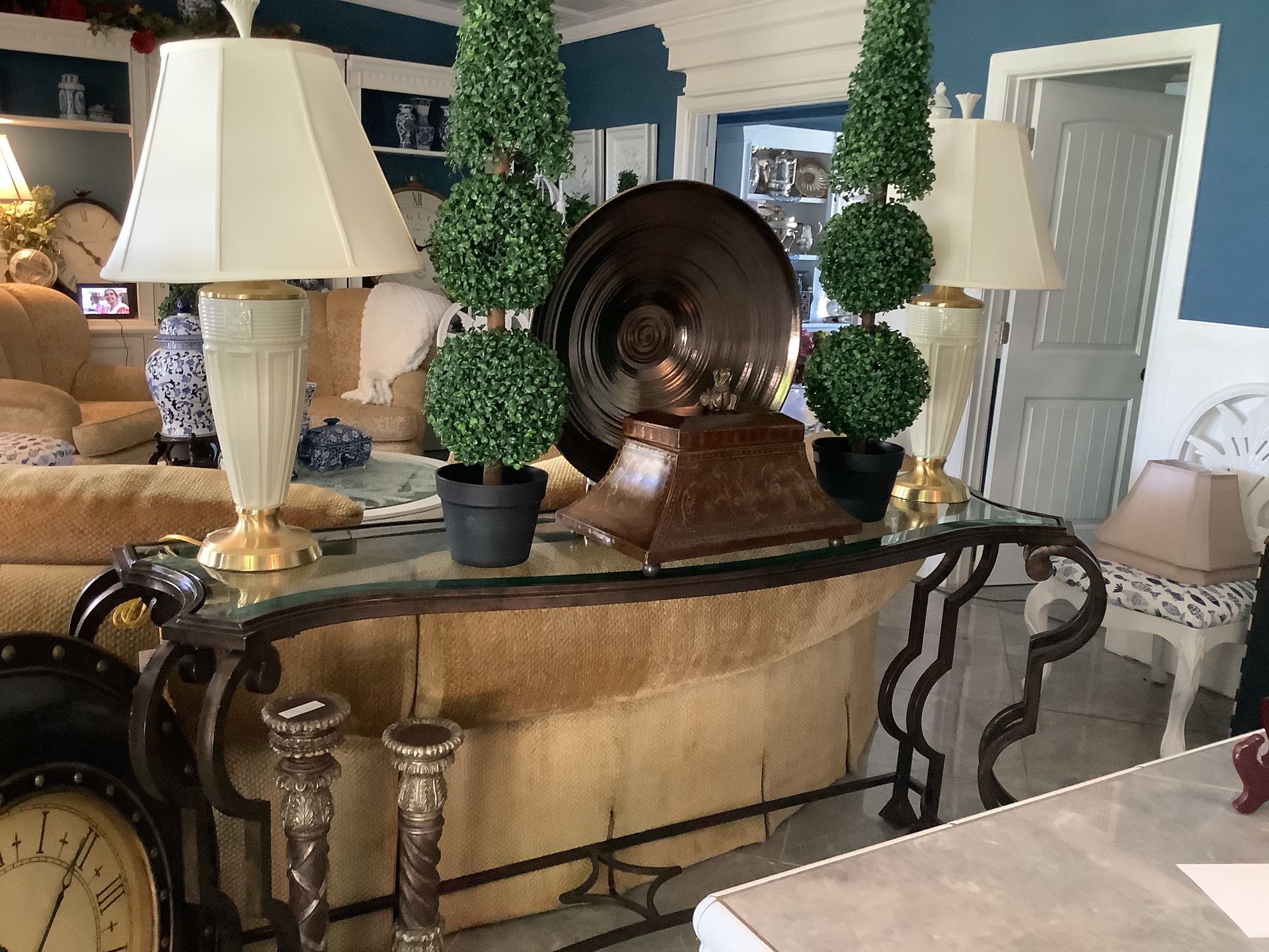Wrought Iron/Bevelled Glass Entry Console Table