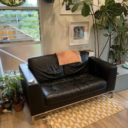  Modern Sofa Genuine Leather Metal Legs 