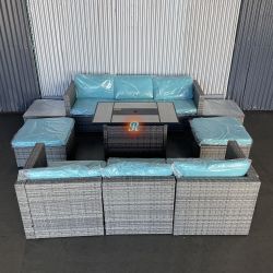 11pc Outdoor Patio Furniture Sectional Set With Fire Pit