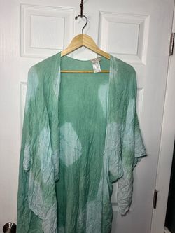 Free People Green Tie-Dye Open Front Kimono Cardigan