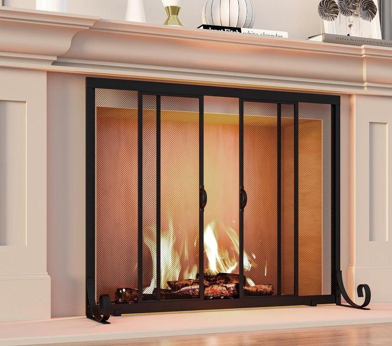 Fire Beauty Fireplace Screen, Wrought Iron Mesh, Baby Safe Spark Guard. New in Box