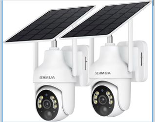SEHMUA 2K Solar Security Cameras Wireless Outdoor, 2 Pack 360° View Pan/Tilt WiFi Security Camera Outside with Color Night Vision,Easy to Install, PIR
