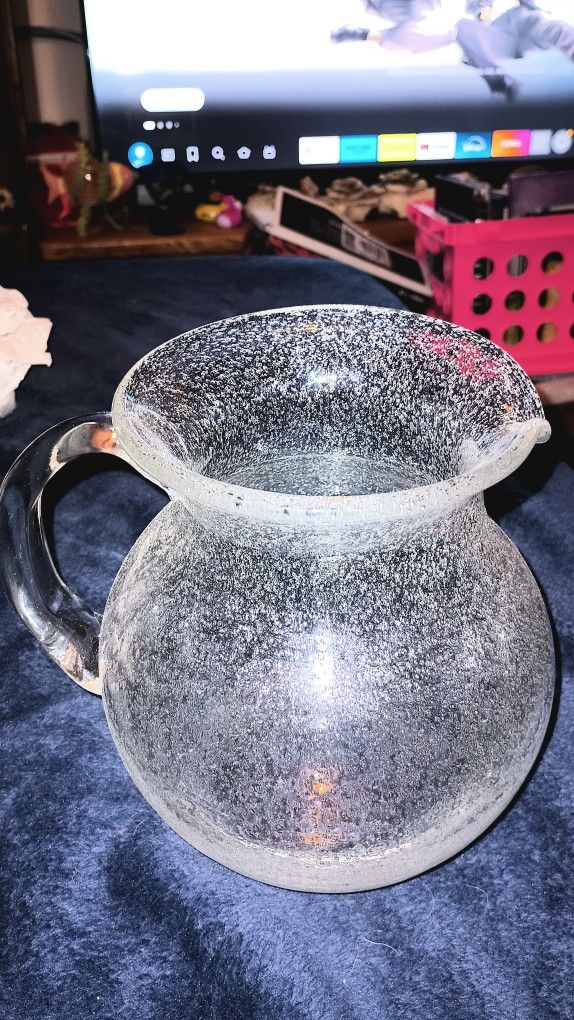 RARE HAND BLOWN PITCHER THOUSAND BUBBLES INSIDE 