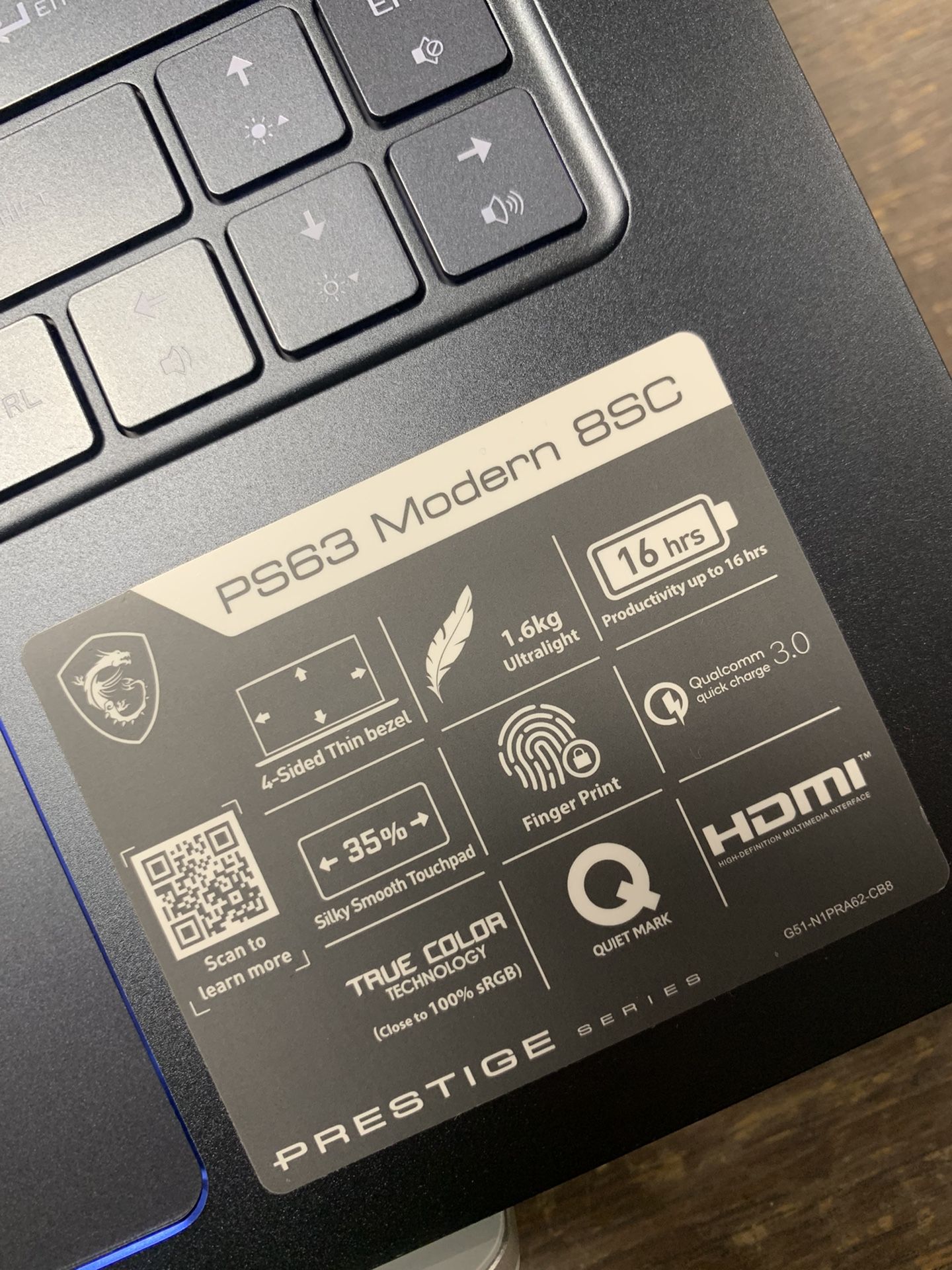 MSI PS63 Modern 8SC Laptop i7 Quad Core 16GB Ram 512GB SSD 4GB GPU