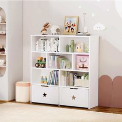 Toy Storage Organizer, Large Toy Shelf with 7 Storage Cubbies and 2 Movable Drawers, T-12