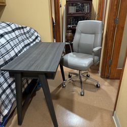Grey Desk With Keybd Tray And Captains Chair
