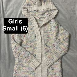 Youth Girls Small (6) Chunky Knit Cardigan Sweater Hoodie