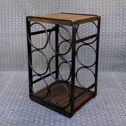 Rustic farmhouse compact wood and metal 6 bottle countertop tabletop wine rack