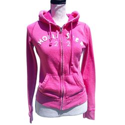 Women's Small Y2K Hollister Pink Zip-Up Vintage Hoodie Sunset Beach Vibes