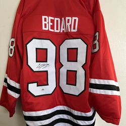 CONNOR BEDARD SIGNED CHICAGO BLACKHAWKS AUTOGRAPHED CUSTOM JERSEY W/COA XL 1073