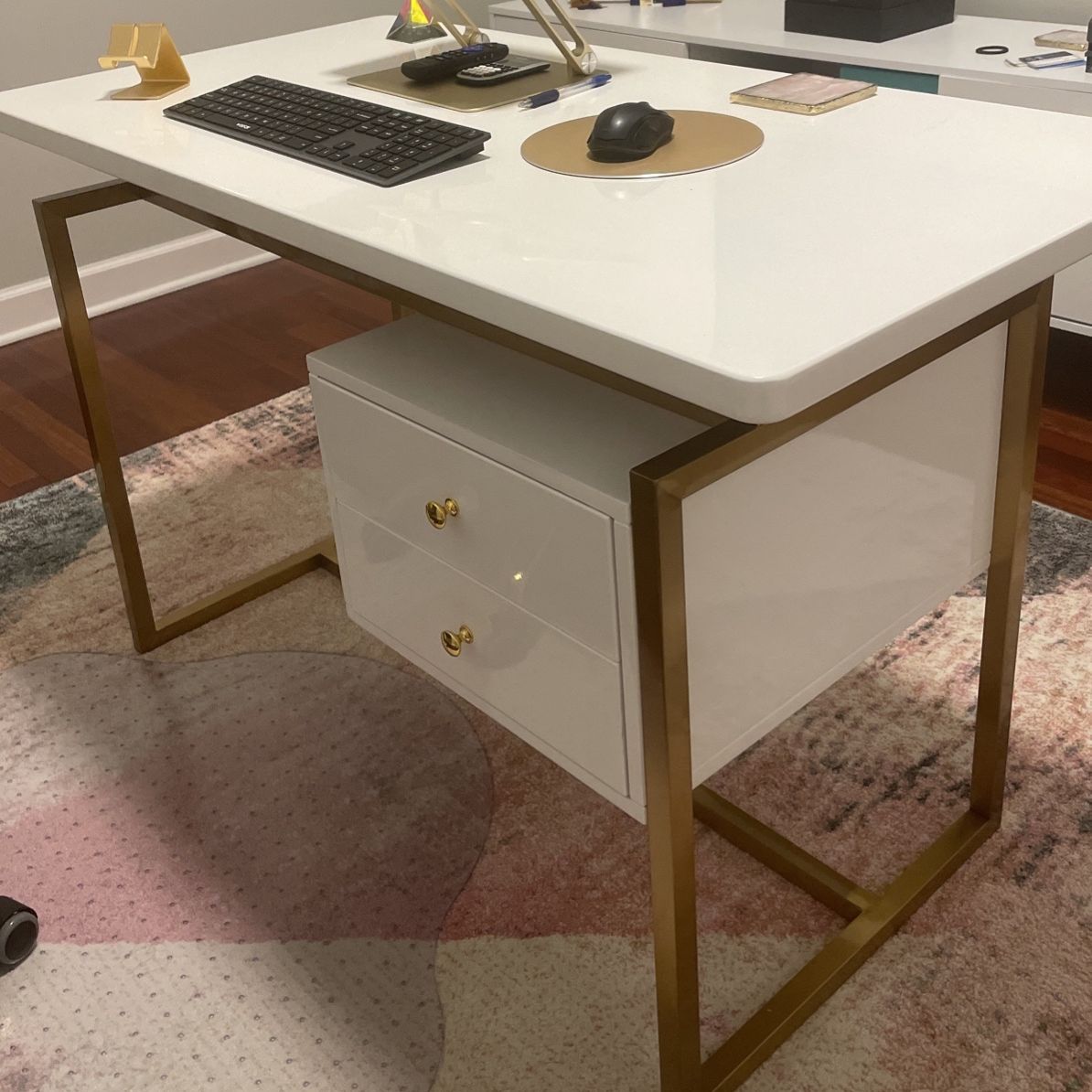 White and Gold Homary Office Desk