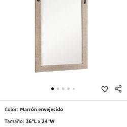 Espejo de granja marrón, marco de madera maciza, espejo rectangular rústico decorativo para baño, entrada, sala de estar, comedor, decoración de pared