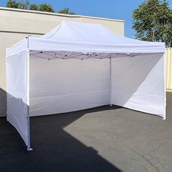 (NEW) $190 Heavy-Duty 10x15 ft with (3 Sidewalls) EZ Popup Canopy Outdoor Gazebo, Carry Bag (Black, White) 