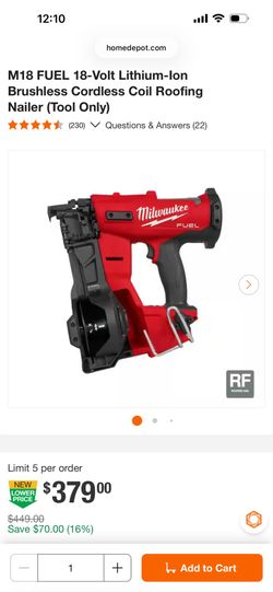 M18 FUEL 18-Volt Lithium-Ion Brushless Cordless Coil Roofing Nailer (Tool Only)