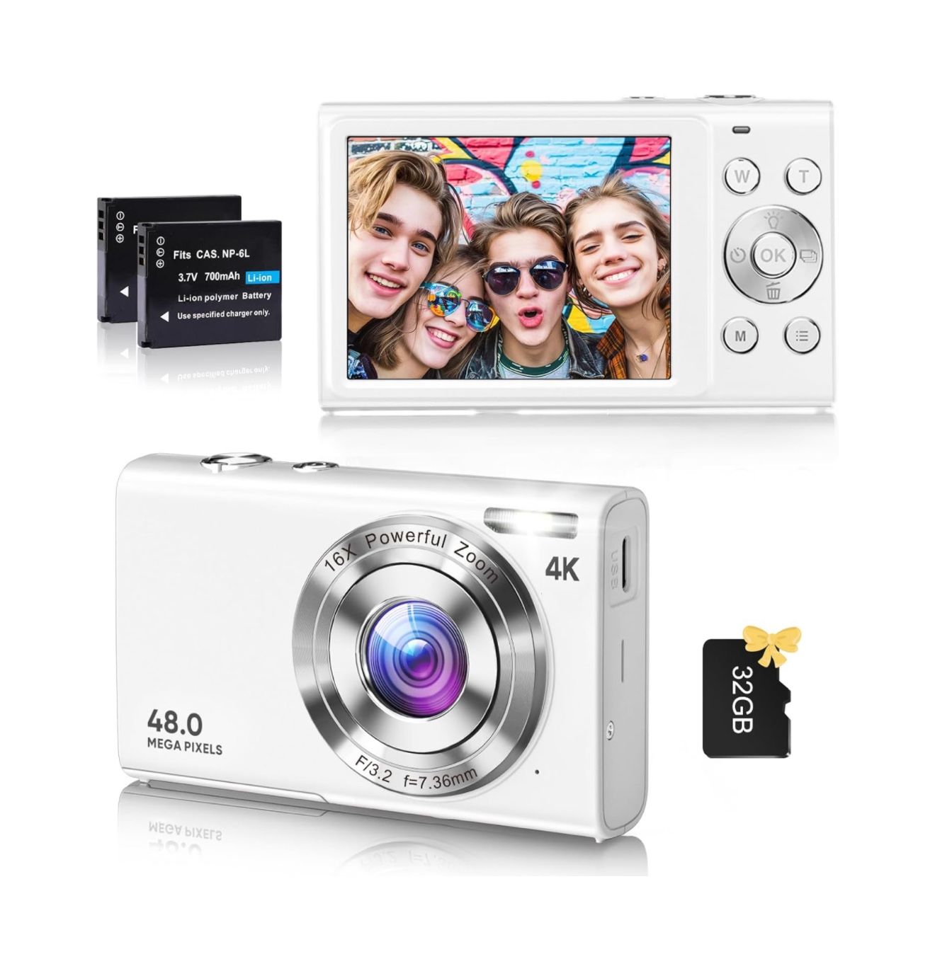 Digital Camera, 4K Vlogging Camera for YouTube Autofocus 48MP UHD Cameras for Photography with Anti-Shake, 16X Digital Zoom Point and Shoot Digital