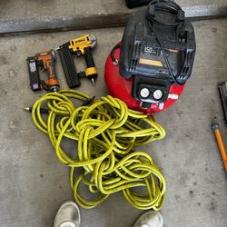 Air Compressor, Air Hose, Finish Nail Guns
