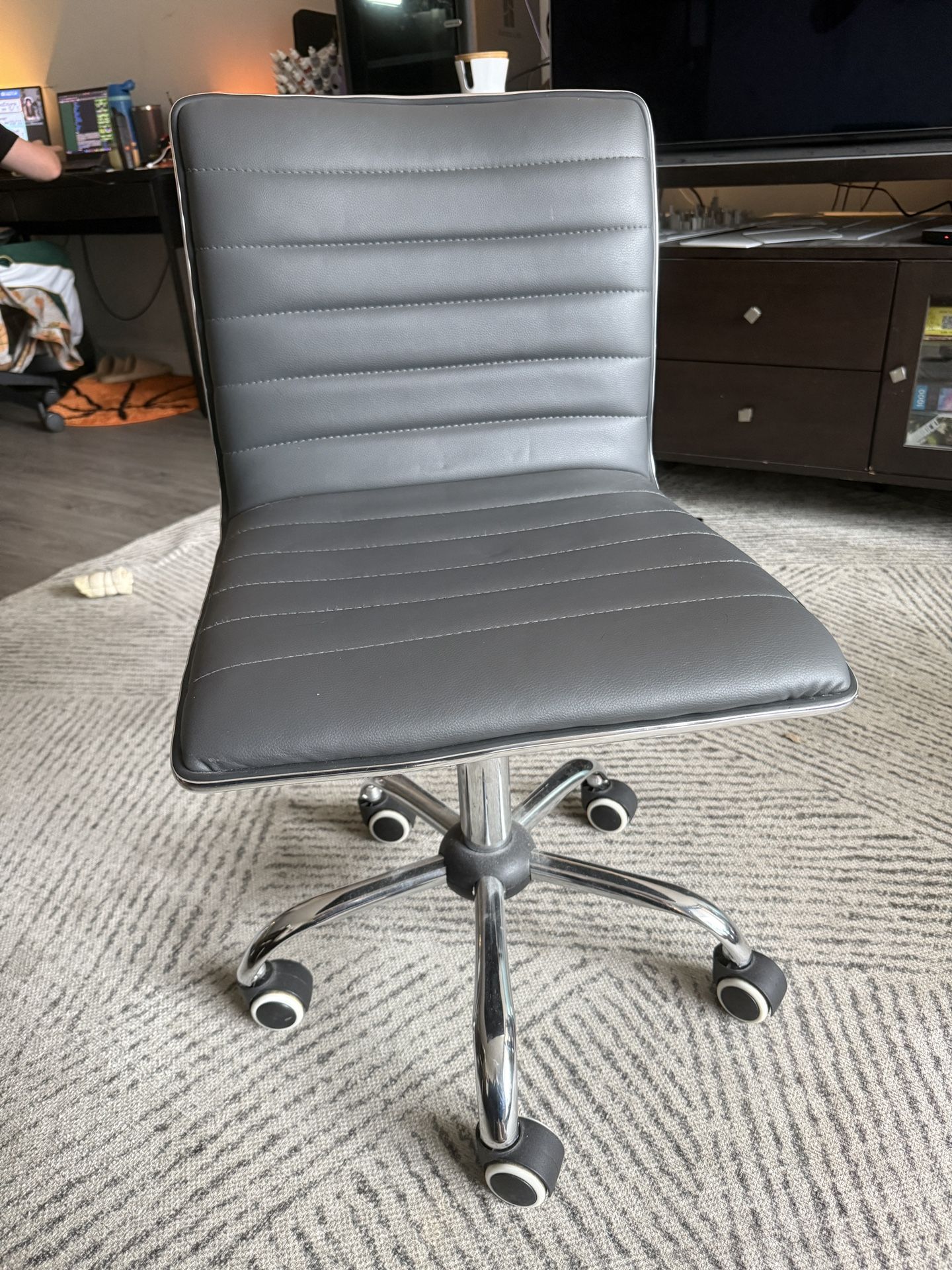 Grey Leather Rolling Office Chair